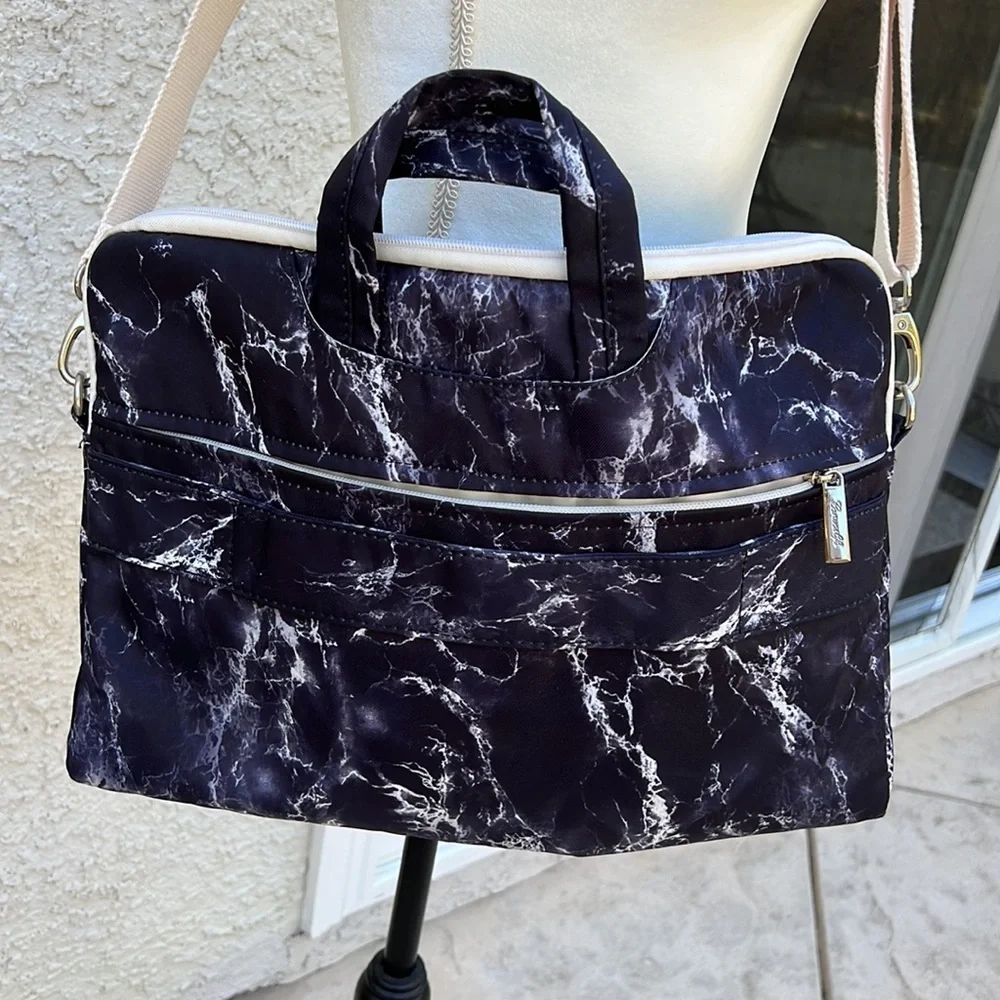 Canvaslife Black Marble Pattern Waterproof Laptop Shoulder Bag.